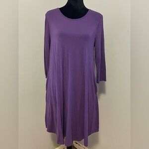 Zenana Premium Swing Dress, Purple, 3/4 Sleeves, Pockets, Size Large